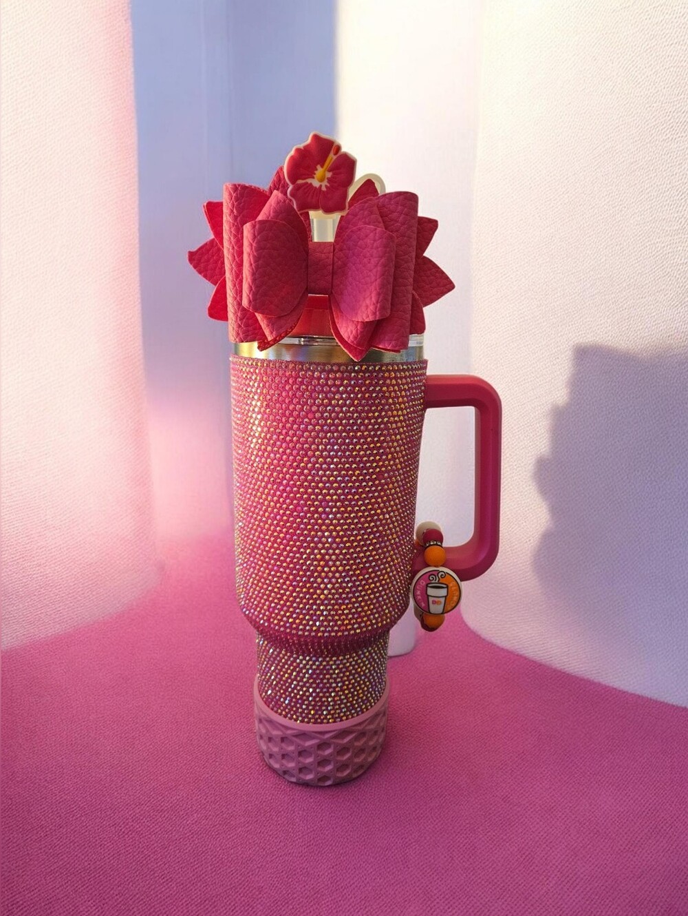 Pink Bedazzled Travel Tumbler with Bow Accent